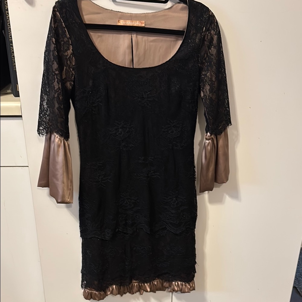Elegant Black Lace Dress with Satin Accents